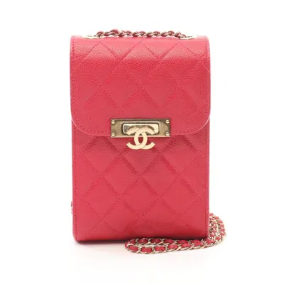 Pre-owned Chanel Red Color Grained Calfskin Pouch Shoulder Bag ()