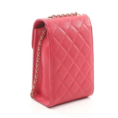 Pre-owned Chanel Red Color Grained Calfskin Pouch Shoulder Bag ()