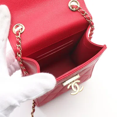 Pre-owned Chanel Red Color Grained Calfskin Pouch Shoulder Bag ()