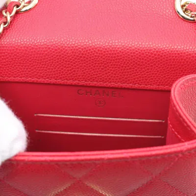 Pre-owned Chanel Red Color Grained Calfskin Pouch Shoulder Bag ()