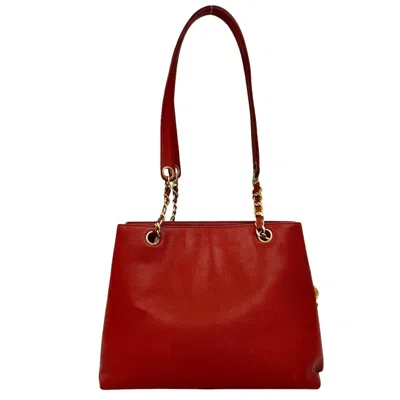 Pre-owned Chanel Red Color Grained Calfskin Shoulder Bag Tote Bag ()