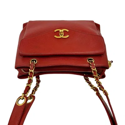 Pre-owned Chanel Red Color Grained Calfskin Shoulder Bag Tote Bag ()
