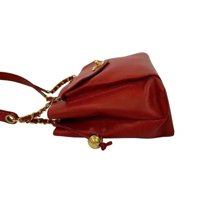 Pre-owned Chanel Red Color Grained Calfskin Shoulder Bag Tote Bag ()