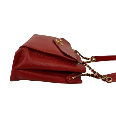 Pre-owned Chanel Red Color Grained Calfskin Shoulder Bag Tote Bag ()