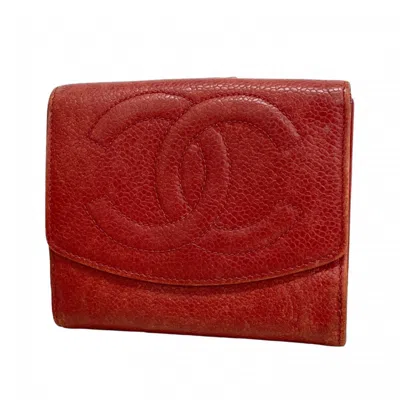 Pre-owned Chanel Red Color Grained Calfskin Wallet (bi-fold) ()