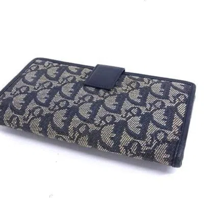 Pre-owned Dior Christian  Navy Canvas Leather Long Wallet (tri-fold) () In Blue