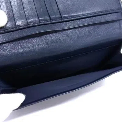 Pre-owned Dior Christian  Navy Canvas Leather Long Wallet (tri-fold) () In Blue