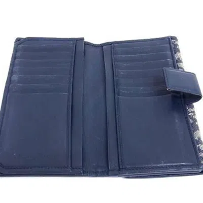 Pre-owned Dior Christian  Navy Canvas Leather Long Wallet (tri-fold) () In Blue