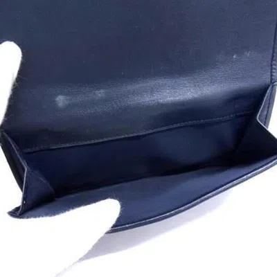 Pre-owned Dior Christian  Navy Canvas Leather Long Wallet (tri-fold) () In Blue