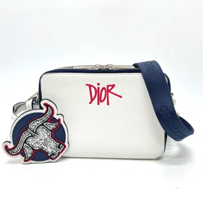 Pre-owned Dior Christian  Navy White Leather Shoulder Bag () In Multi