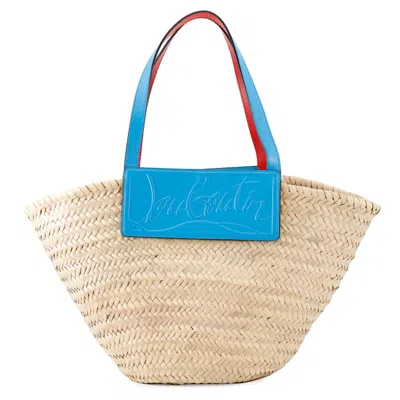 Pre-owned Christian Louboutin Beige Blue Raffia Leather Tote Bag ()
