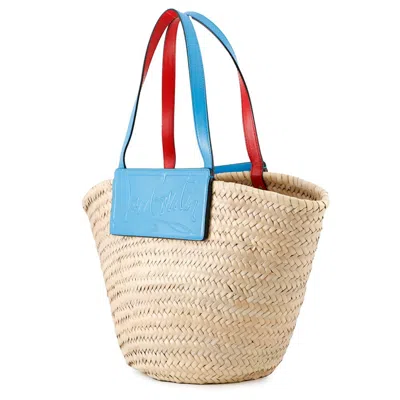 Pre-owned Christian Louboutin Beige Blue Raffia Leather Tote Bag ()