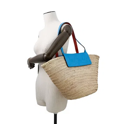 Pre-owned Christian Louboutin Beige Blue Raffia Leather Tote Bag ()