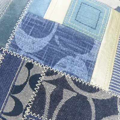 Pre-owned Coach Signature Blue Brown White Denim Suede Leather Shoulder Bag ()