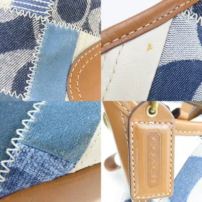 Pre-owned Coach Signature Blue Brown White Denim Suede Leather Shoulder Bag ()