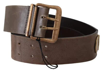 Ermanno Scervino Brown Leather Wide Bronze Buckle Waist Women's Belt In Brown
