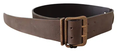 Ermanno Scervino Brown Leather Wide Bronze Buckle Waist Women's Belt In Brown