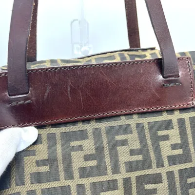 Pre-owned Fendi Brown Red Color Zucca Tote Bag () In Multi