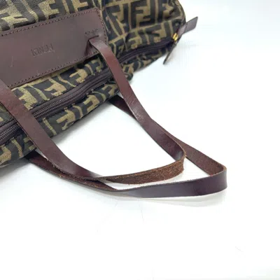 Pre-owned Fendi Brown Red Color Zucca Tote Bag () In Multi