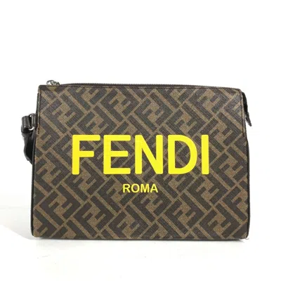 Pre-owned Fendi Brown Yellow Zucca Clutch Bag ()