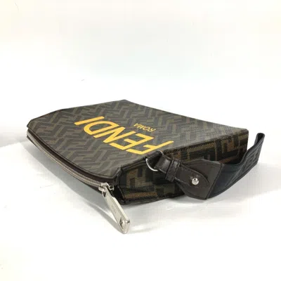 Pre-owned Fendi Brown Yellow Zucca Clutch Bag ()
