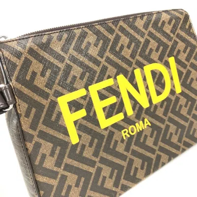 Pre-owned Fendi Brown Yellow Zucca Clutch Bag ()