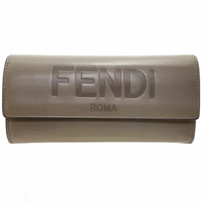 Pre-owned Fendi Gray Brown Leather Long Wallet (bi-fold) ()
