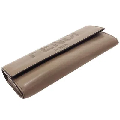 Pre-owned Fendi Gray Brown Leather Long Wallet (bi-fold) ()