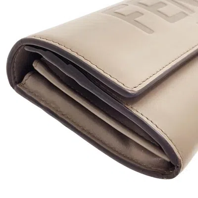 Pre-owned Fendi Gray Brown Leather Long Wallet (bi-fold) ()