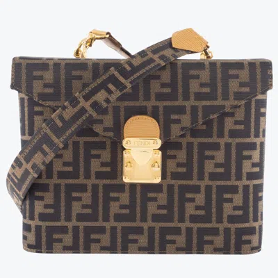 Pre-owned Fendi Zucca Brown Canvas Leather Shoulder Bag ()