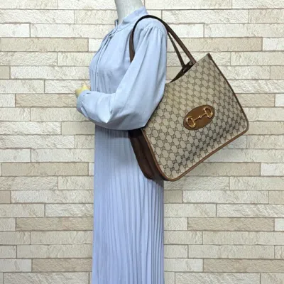 Pre-owned Gucci Beige Brown Gg Canvas Leather Tote Bag () In Multi