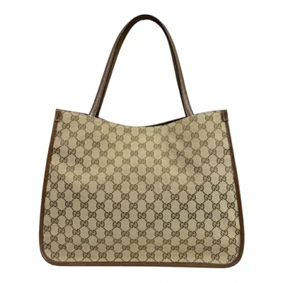 Pre-owned Gucci Beige Brown Gg Canvas Leather Tote Bag () In Multi
