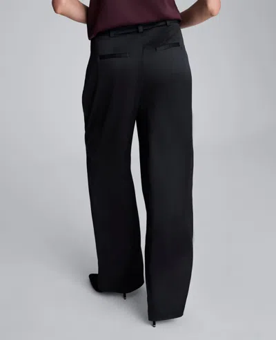 Kenneth Cole Satin Wide Leg Pleated Pant In Black
