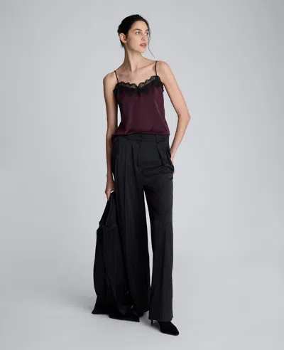 Kenneth Cole Satin Wide Leg Pleated Pant In Black