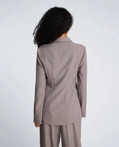 Kenneth Cole Pinstripe Fitted Blouse With Straight Sleeves In Gray