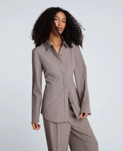Kenneth Cole Pinstripe Fitted Blouse With Straight Sleeves In Gray