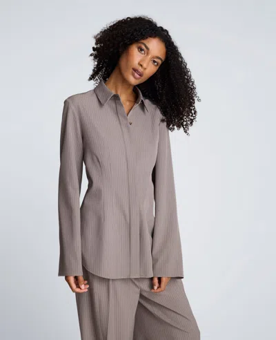 Kenneth Cole Pinstripe Fitted Blouse With Straight Sleeves In Gray