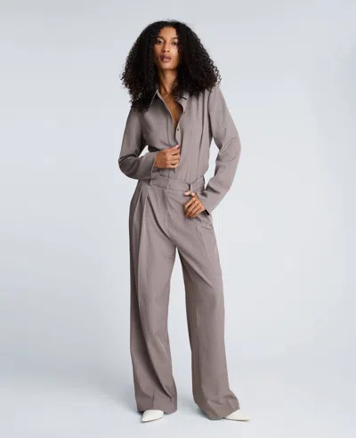 Kenneth Cole Pinstripe Fitted Blouse With Straight Sleeves In Gray