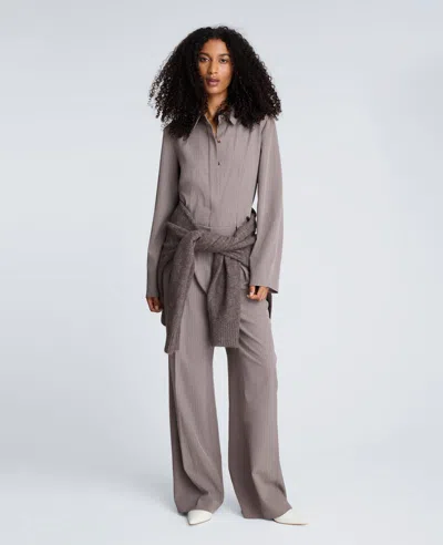 Kenneth Cole Pinstripe Fitted Blouse With Straight Sleeves In Gray