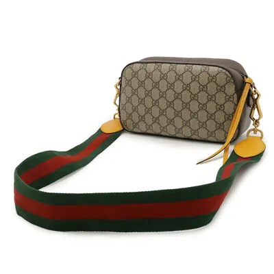 Pre-owned Gucci Beige Brown Green Red Color Yellow Gg Supreme Leather Clutch Bag Shoulder Bag ()