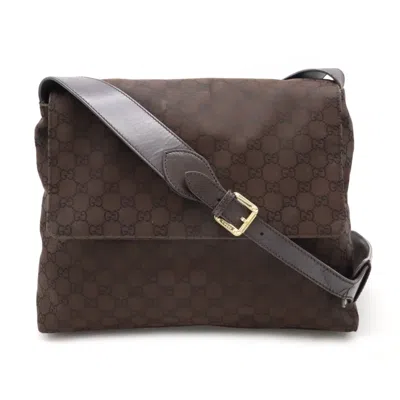 Pre-owned Gucci Dark Brown Nylon Leather Shoulder Bag ()
