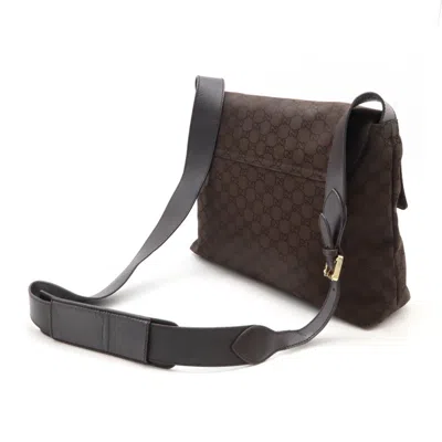 Pre-owned Gucci Dark Brown Nylon Leather Shoulder Bag ()