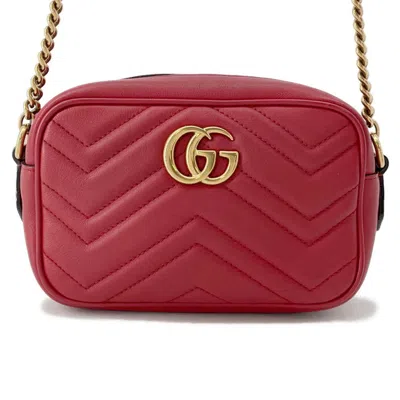 Pre-owned Gucci Gg Marmont Beige Red Color Leather Shoulder Bag () In Multi