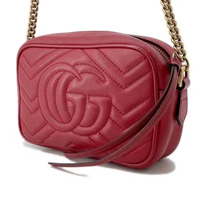 Pre-owned Gucci Gg Marmont Beige Red Color Leather Shoulder Bag () In Multi