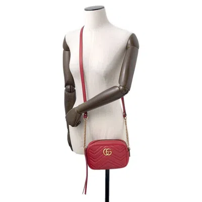 Pre-owned Gucci Gg Marmont Beige Red Color Leather Shoulder Bag () In Multi