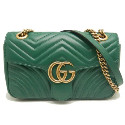 Pre-owned Gucci Gg Marmont Green Leather Shoulder Bag ()
