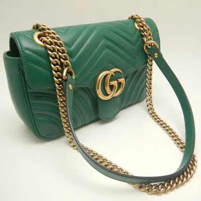 Pre-owned Gucci Gg Marmont Green Leather Shoulder Bag ()
