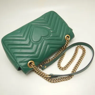 Pre-owned Gucci Gg Marmont Green Leather Shoulder Bag ()