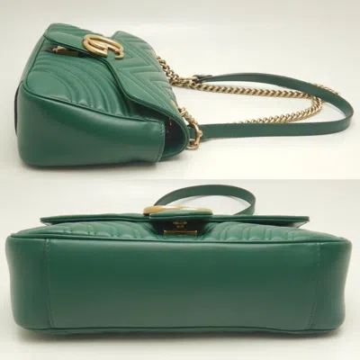 Pre-owned Gucci Gg Marmont Green Leather Shoulder Bag ()