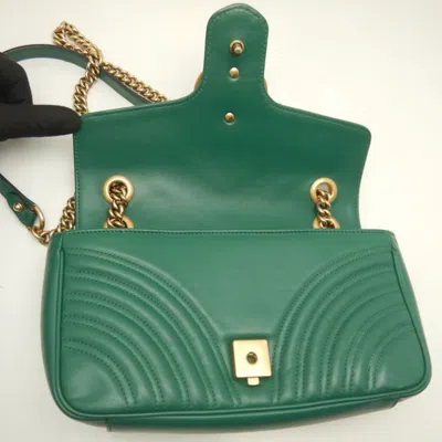 Pre-owned Gucci Gg Marmont Green Leather Shoulder Bag ()